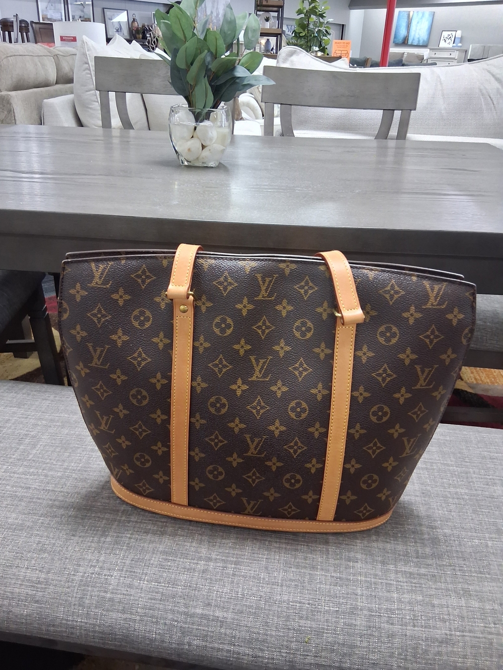 Louis Vuitton Monogram Canvas Tote with Tan Leather Straps